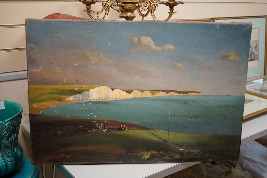 Anthony Fleming (1936–) Wapping Group - son of Rowland Hilder, Beachy Head and The Seven Sisters, signed, oil on canvas, unframed, 51 x 74cm